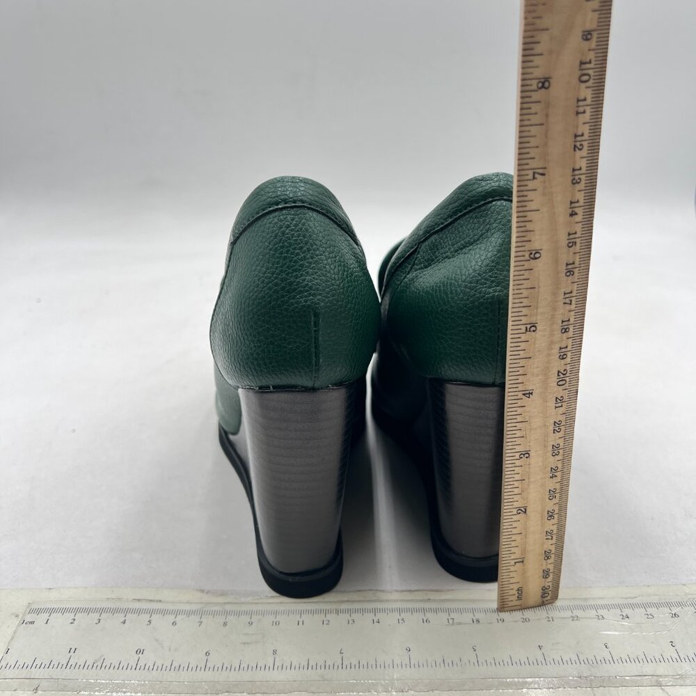 YDN Dark Green Dressy Pump Square Closed Toe Slip On Loafers Wedges Heeled Shoes - Picture 5 of 8